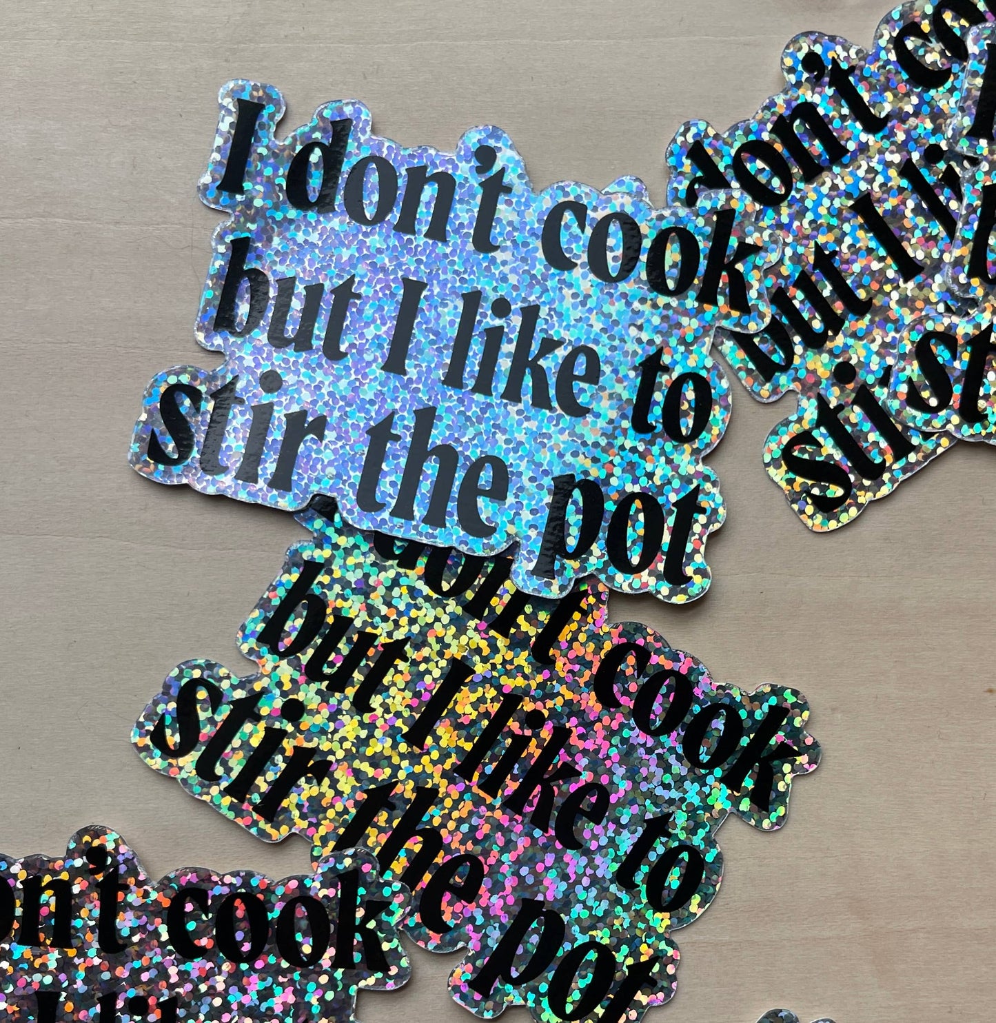 "I Don’t Cook, But I Like to Stir the Pot" Vinyl Sticker